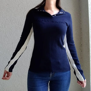 Tommy Hilfiger Navy Blue & White Ribbed Sweater